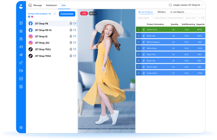 Bảng điều phối livestream bán hàng trên màn hình lớn